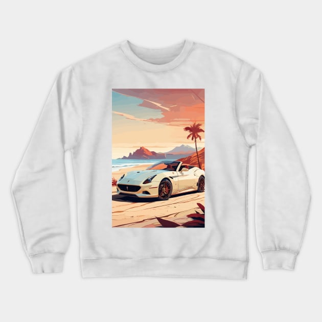 White Italian Car Sea Side Poster Crewneck Sweatshirt by VENZ0LIC